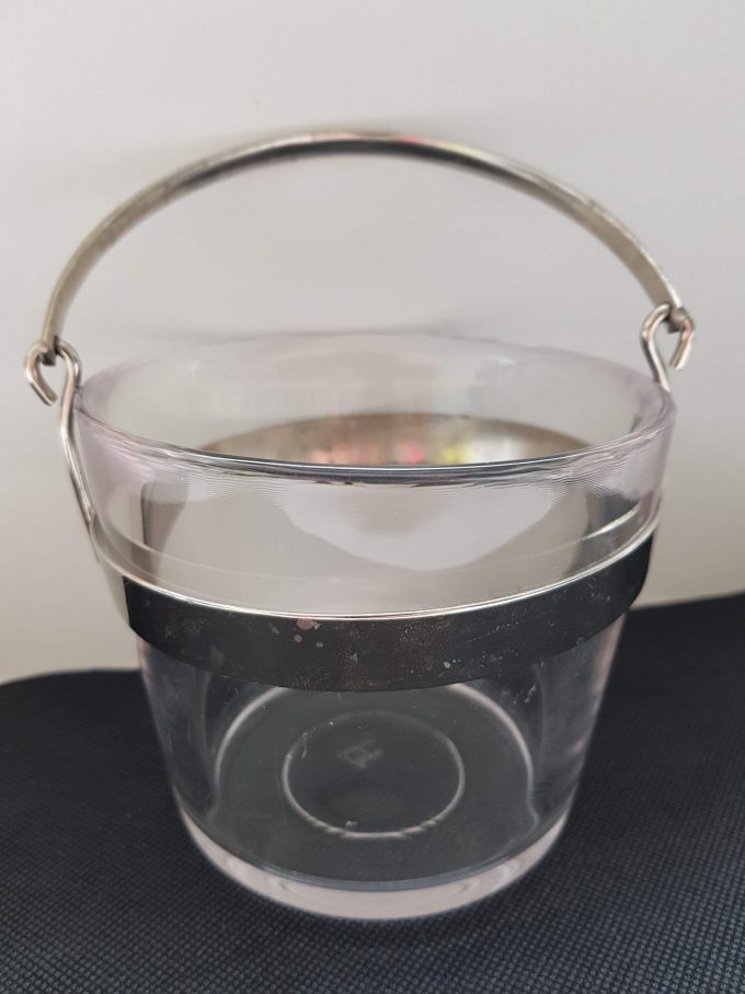 Orrefors Zweden Ontwerp Sven Palmquist Bowl glas met metalen handvat voor ijsblokjes. 1