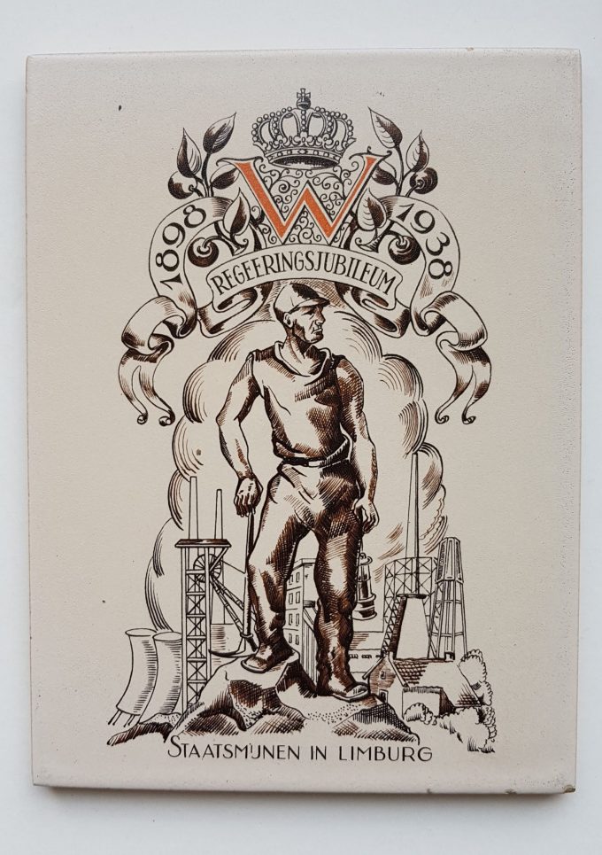 Staatsmijnen in Limburg. Regeeringsjubileum Wilhelmina. 1898-1938. Tegel Sphinx. 1