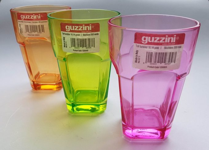 Guzzini Linea Colour. Waterglazen, groen, oranje, paars. Per set van 3 1