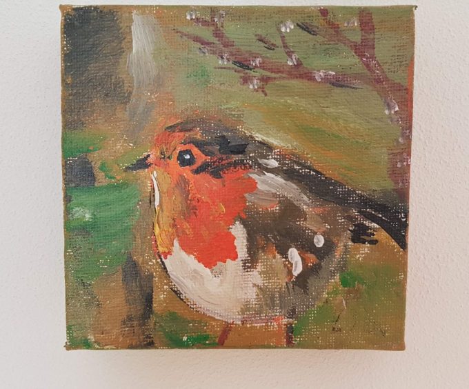 Miniatuur vogel schilderijtjes 10 x 10. Per set van 3. Serie 2 1