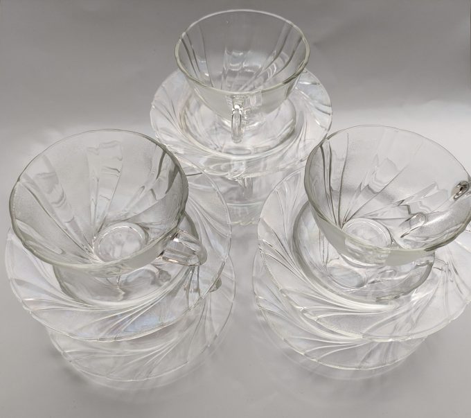 Vereco France. Thee glas en schotel. Transparant glas. Per stuk. 4