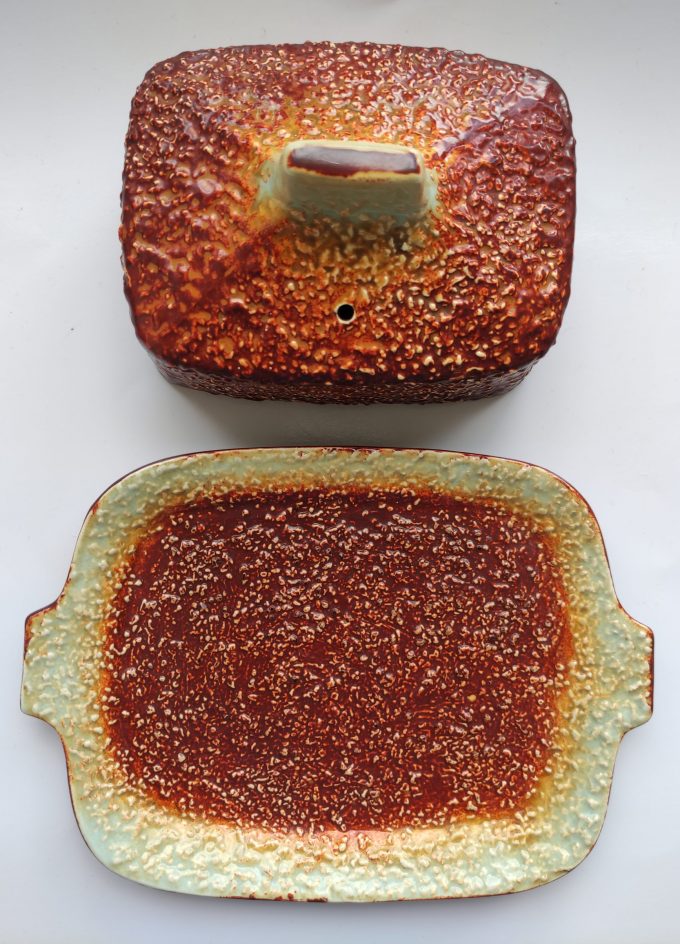 Sylvac Pottery Butter Dish 4877 . Brown Green Textured Design. Oftewel botervloot... 3
