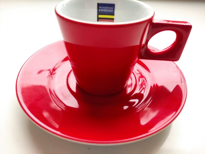 Walküre. Made in Germany. Mondrian Espresso. Kop en schotel. Rood met wit. 1