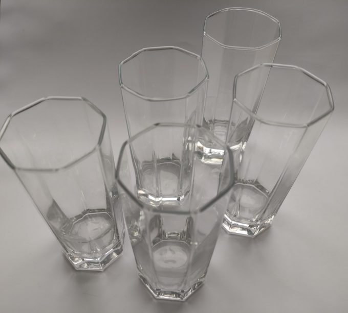 Arcoroc Octime. Long drink glazen. Achthoekig. Per stuk. 6 x 14 cm. 1