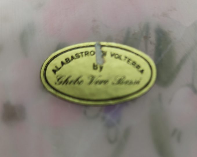 Alabastro di Volterra. Ghebo Vero Bessi. Albasten schaaltje met bloemmotief handbeschilderd. 3