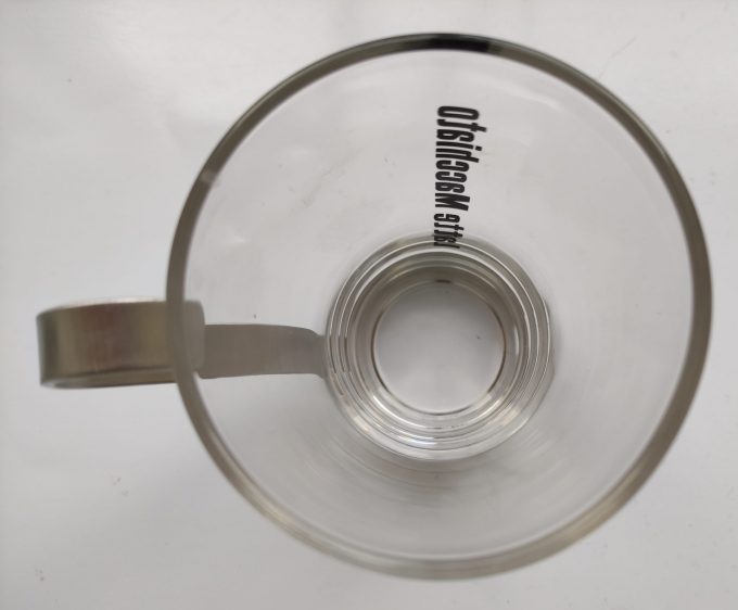 WMF. Made in Germany. Latte Macchiato glas in metalen houder. Per stuk. 4