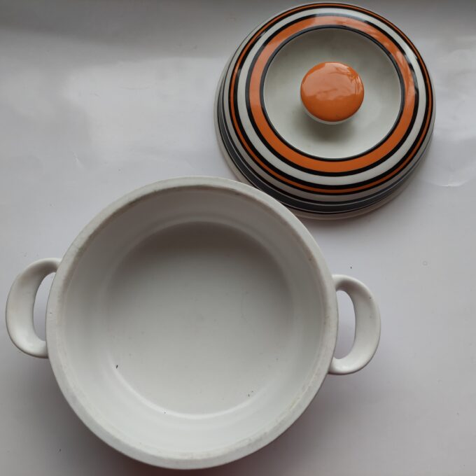 Thomas Germany. Vintage oranje zwart wit serviesgoed. Oven Dekschaal vuurvast. 2