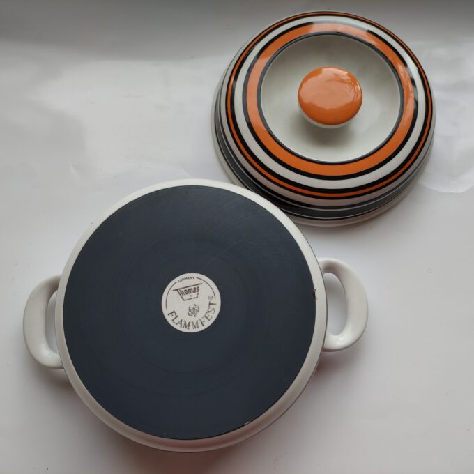 Thomas Germany. Vintage oranje zwart wit serviesgoed. Oven Dekschaal vuurvast. 3