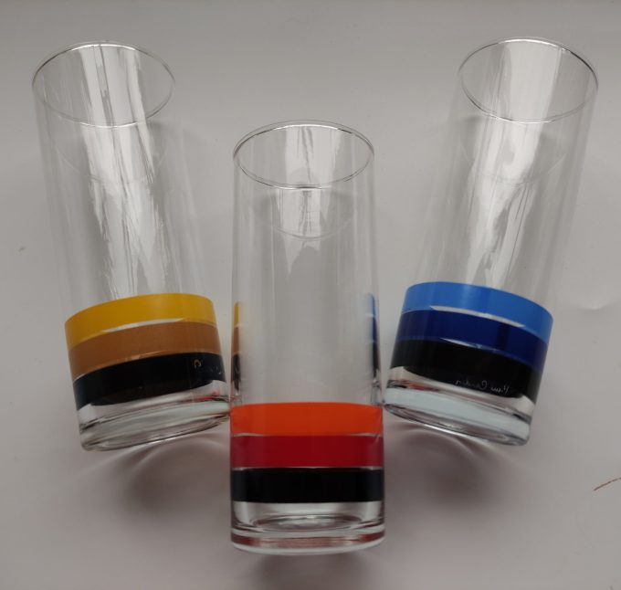 Pierre Cardin . Longdrinkglazen. 3 kleuren. Per set 2