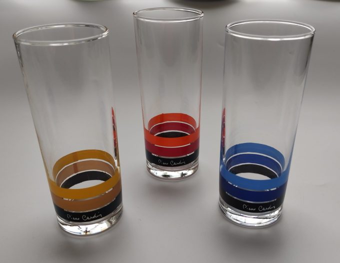 Pierre Cardin . Longdrinkglazen. 3 kleuren. Per set 1