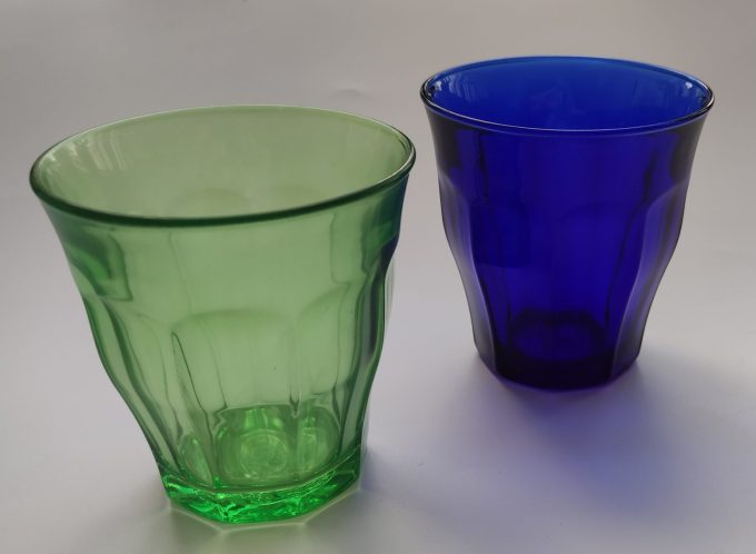 Duralex. France 23. Waterglas Groen en Blauw. Per set van 2 1