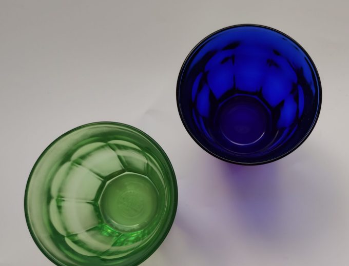 Duralex. France 23. Waterglas Groen en Blauw. Per set van 2 3