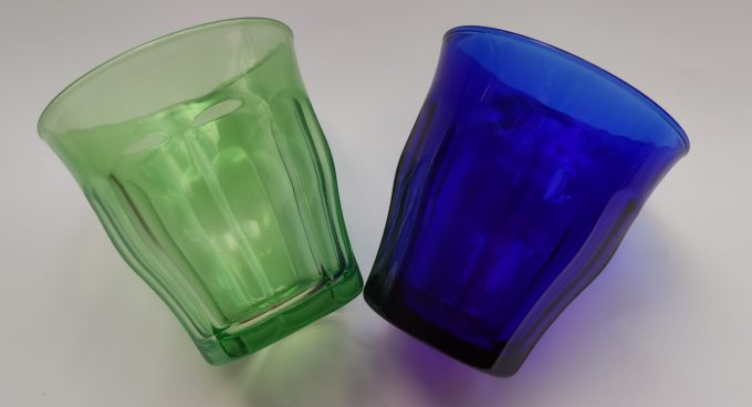 Duralex. France 23. Waterglas Groen en Blauw. Per set van 2 2