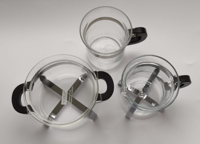 Bodum. Design Chambord. Set Suikerpot, melkkan en 1 thee of koffieglas. 2