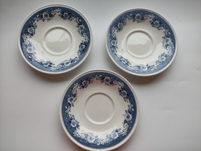 Villeroy & Boch. Made in Germany. Design Balmoral. Soepkom met onderbord. Blauw wit. Per set van 3 - Afbeelding 4