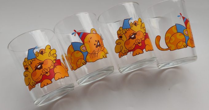 VMC Vereco Reims. Made in France. Water Limonade Glas met Dierenfiguren. Per set van 4 - Afbeelding 2