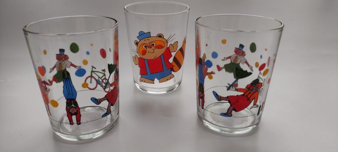 VMC Vereco Reims. Made in France. Water Limonade Glas met Kinder figuren. Per set van 3 - Afbeelding 2