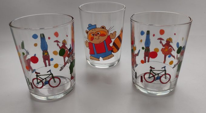 VMC Vereco Reims. Made in France. Water Limonade Glas met Kinder figuren. Per set van 3