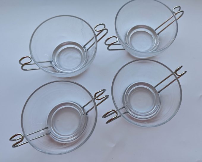 Vitrosax. Soepkom glas met rvs houder. Per set van 4 - Afbeelding 2
