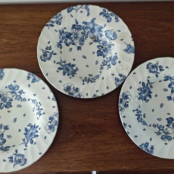 Vintage Myott. Made in England. Diepe borden. Wit  Blauw met uitbundig bloemmotief. Per set van 3.