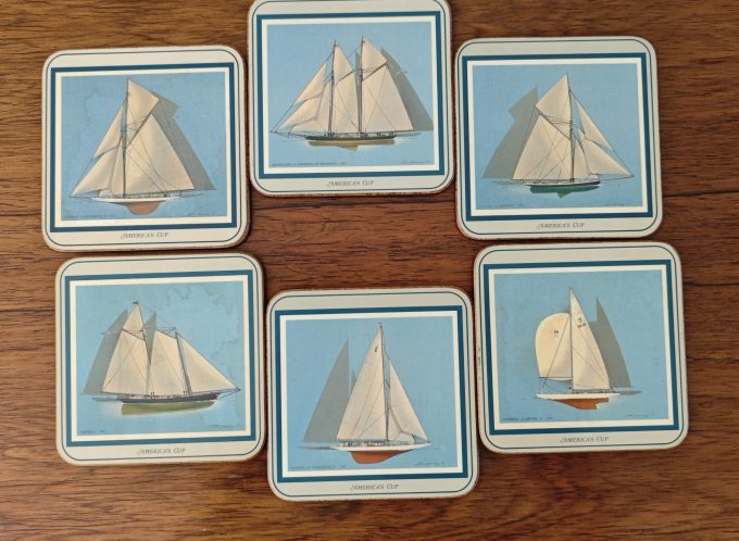Pimpernel  Coasters.  America's Cup. Afbeelding Zeilschepen. 6 in doosje. - Afbeelding 2