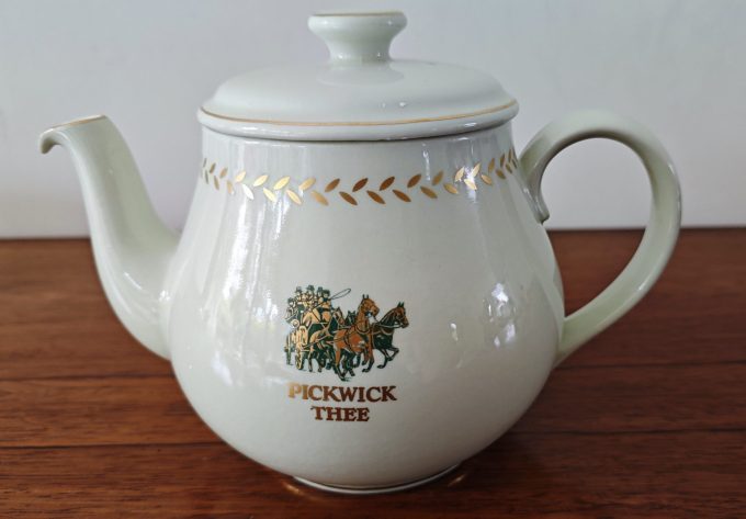 Pickwick Thee. Thee pot met warmhoud onderstel.  Licht Groen Wit. Complete set - Afbeelding 2