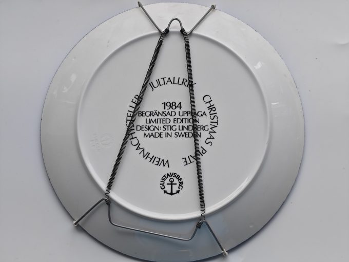 Gustavsberg. Made in Sweden.  Wandbord. Kerstmis 1984. Design Stig Lindberg. - Afbeelding 2