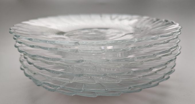 Gebaksbordjes glas met bloemmotief in het midden. Per set van  8. - Afbeelding 2